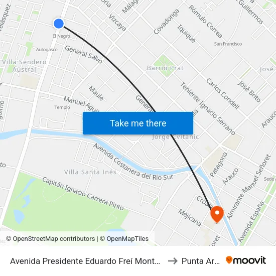 Avenida Presidente Eduardo Freí Montalva, 463-499 to Punta Arenas map