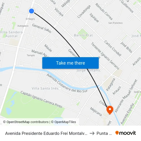 Avenida Presidente Eduardo Freí Montalva / Geronimo De Alderete to Punta Arenas map