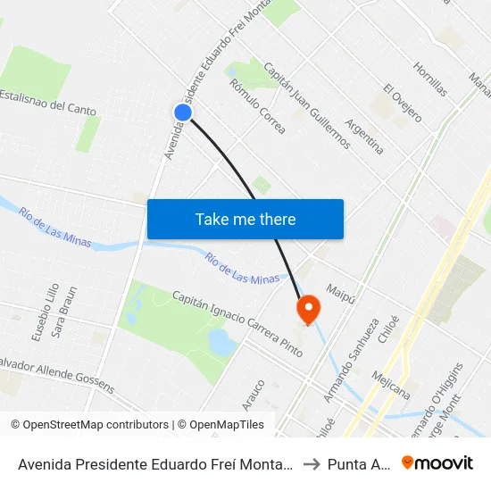 Avenida Presidente Eduardo Freí Montalva / Tte Serrano to Punta Arenas map