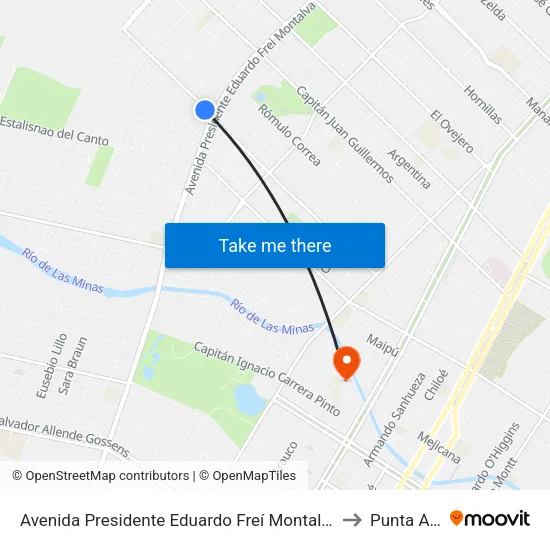 Avenida Presidente Eduardo Freí Montalva / Carlos Condell to Punta Arenas map