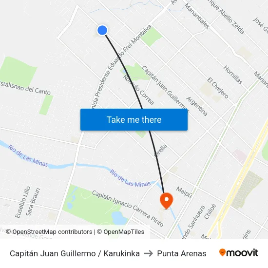 Capitán Juan Guillermo / Karukinka to Punta Arenas map