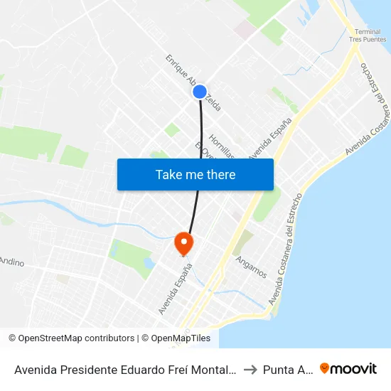 Avenida Presidente Eduardo Freí Montalva / Enrique Abello to Punta Arenas map