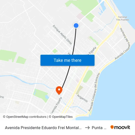 Avenida Presidente Eduardo Freí Montalva / Calle 4 Proyectada to Punta Arenas map