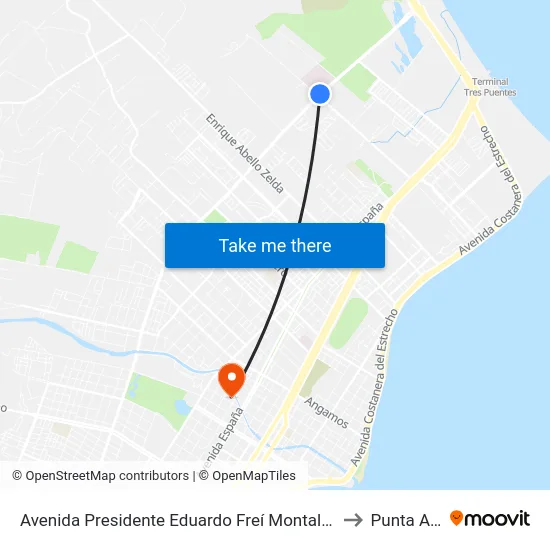 Avenida Presidente Eduardo Freí Montalva /Hospital Clinico to Punta Arenas map