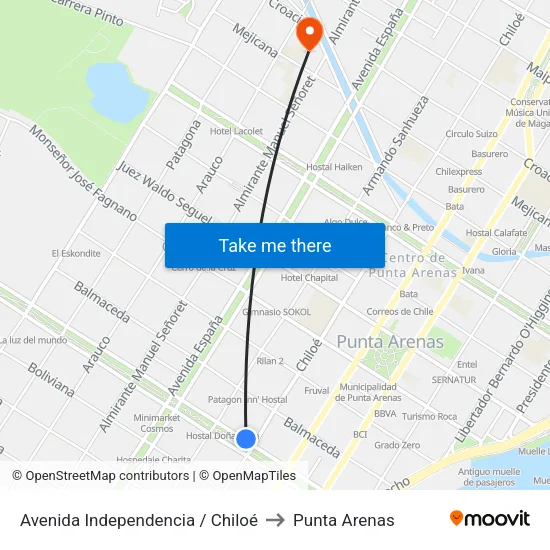 Avenida Independencia / Chiloé to Punta Arenas map