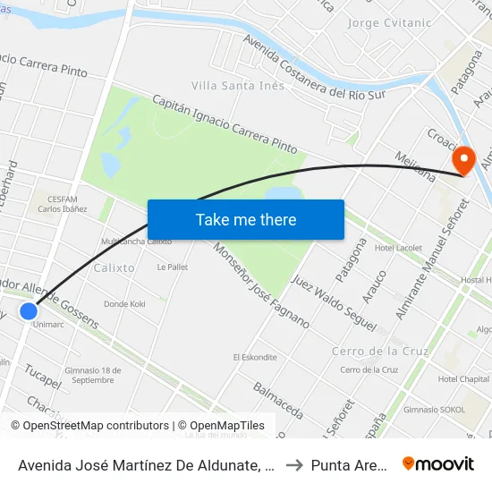 Avenida José Martínez De Aldunate, 1432 to Punta Arenas map