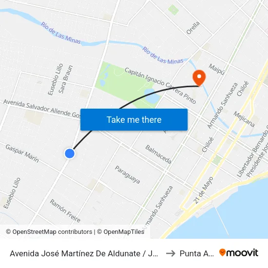 Avenida José Martínez De Aldunate / José Miguel Infante to Punta Arenas map