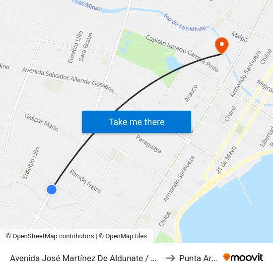 Avenida José Martínez De Aldunate / Abate Molina to Punta Arenas map
