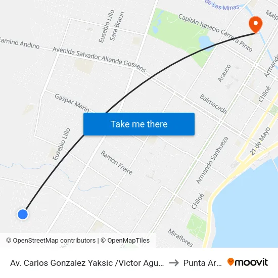 Av. Carlos Gonzalez Yaksic /Victor Aguilar Cardenas to Punta Arenas map