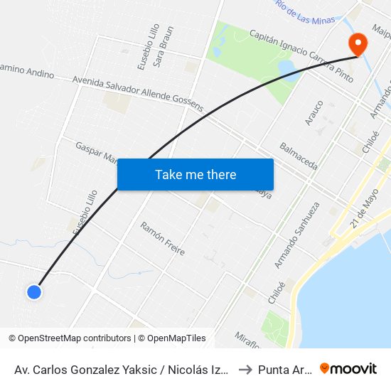 Av. Carlos Gonzalez Yaksic / Nicolás Izquierdo Araya to Punta Arenas map