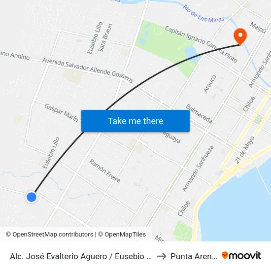 Alc. José Evalterio Aguero / Eusebio Lillo to Punta Arenas map