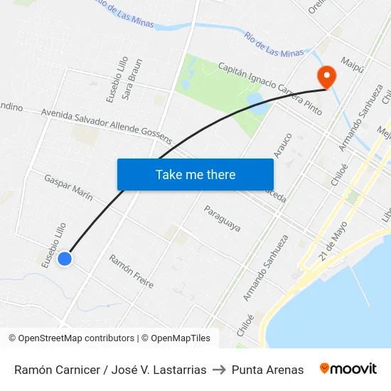 Ramón Carnicer / José V. Lastarrias to Punta Arenas map
