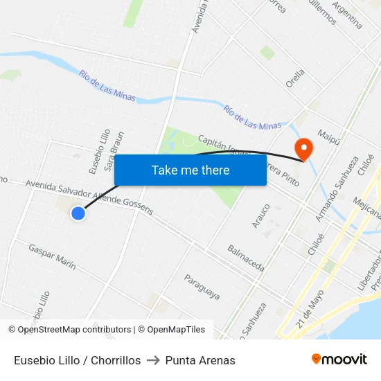 Eusebio Lillo / Chorrillos to Punta Arenas map