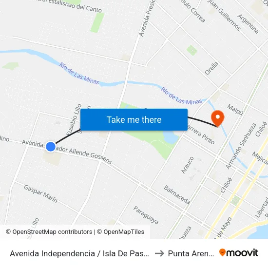Avenida Independencia / Isla De Pascua to Punta Arenas map