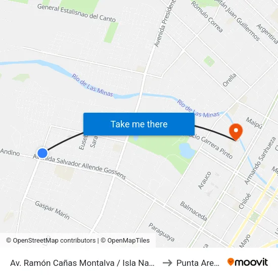 Av. Ramón Cañas Montalva / Isla Navarino to Punta Arenas map