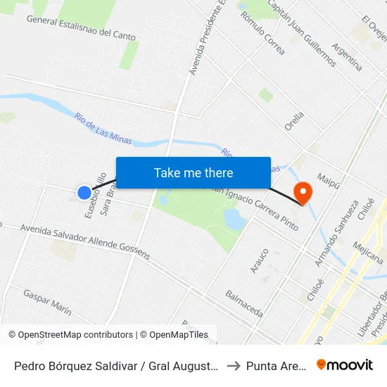 Pedro Bórquez Saldivar / Gral Augusto Lutz to Punta Arenas map