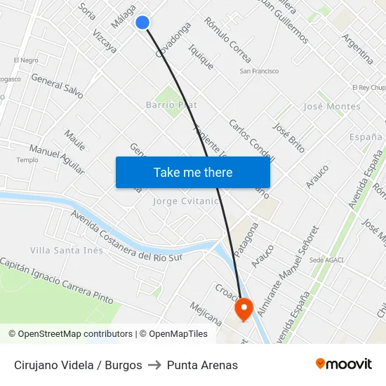 Cirujano Videla / Burgos to Punta Arenas map
