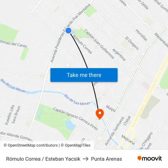 Rómulo Correa / Esteban Yacsik to Punta Arenas map