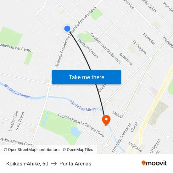 Koikash-Ahike, 60 to Punta Arenas map