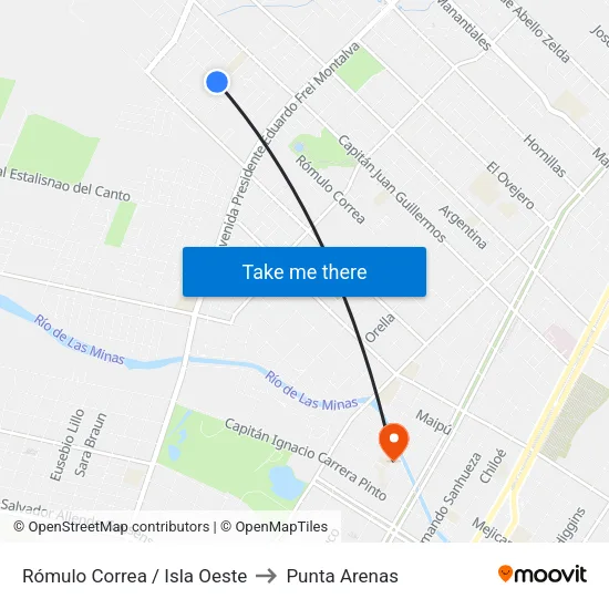 Rómulo Correa / Isla Oeste to Punta Arenas map