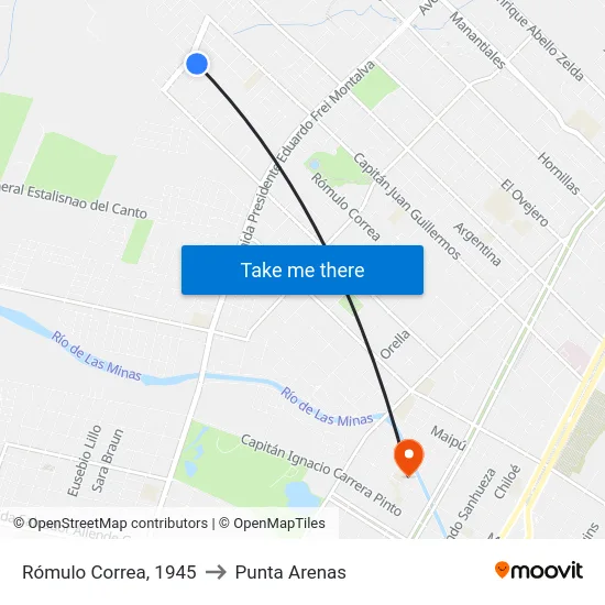 Rómulo Correa, 1945 to Punta Arenas map