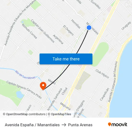 Avenida España / Manantiales to Punta Arenas map