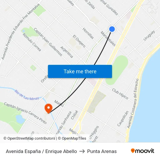 Avenida España / Enrique Abello to Punta Arenas map