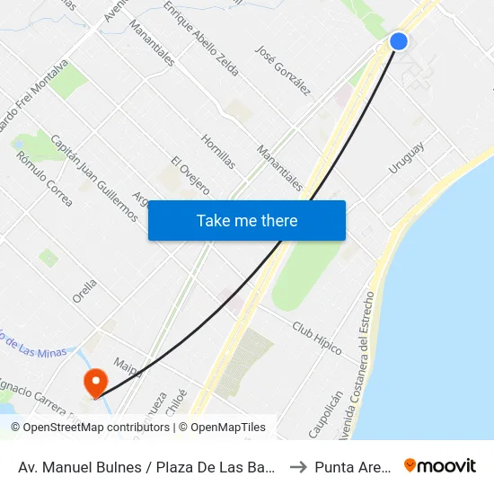 Av. Manuel Bulnes / Plaza De Las Banderas to Punta Arenas map