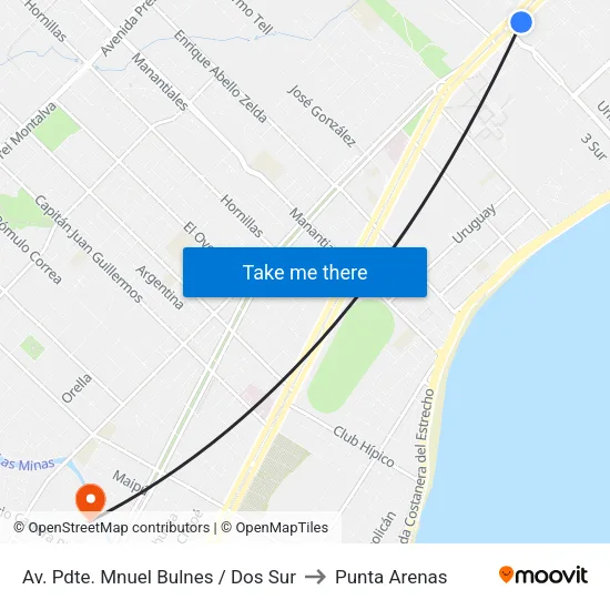 Av. Pdte. Mnuel Bulnes / Dos Sur to Punta Arenas map