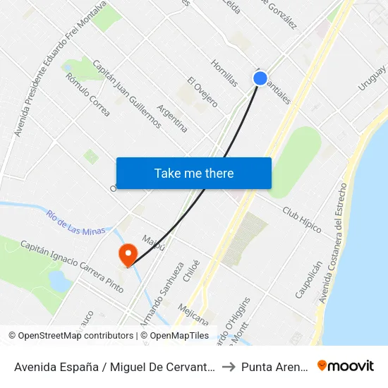 Avenida España / Miguel De Cervantes to Punta Arenas map