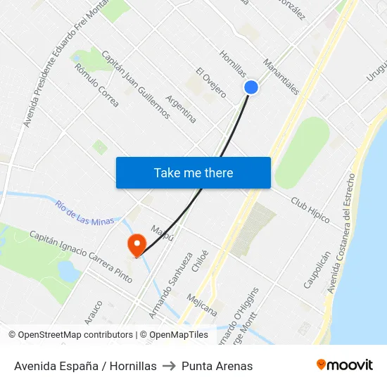 Avenida España / Hornillas to Punta Arenas map
