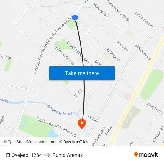 El Ovejero, 1284 to Punta Arenas map