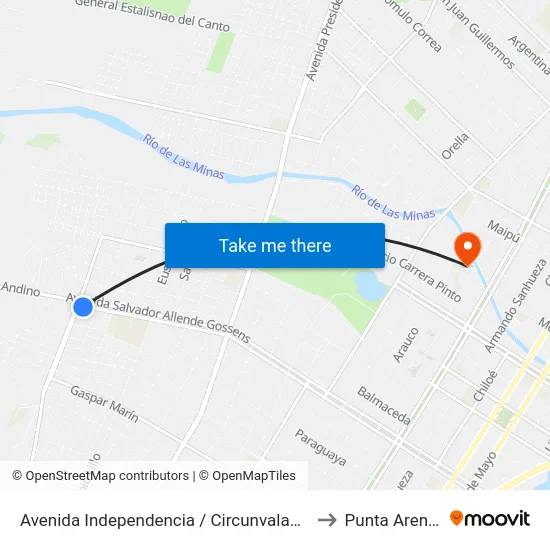 Avenida Independencia / Circunvalación to Punta Arenas map