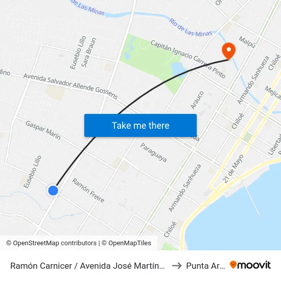 Ramón Carnicer / Avenida José Martínez De Aldunate to Punta Arenas map