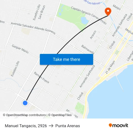 Manuel Tangacis, 2926 to Punta Arenas map