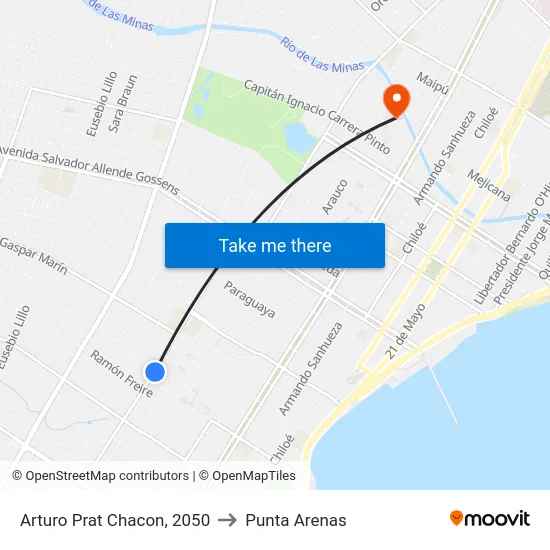 Arturo Prat Chacon, 2050 to Punta Arenas map