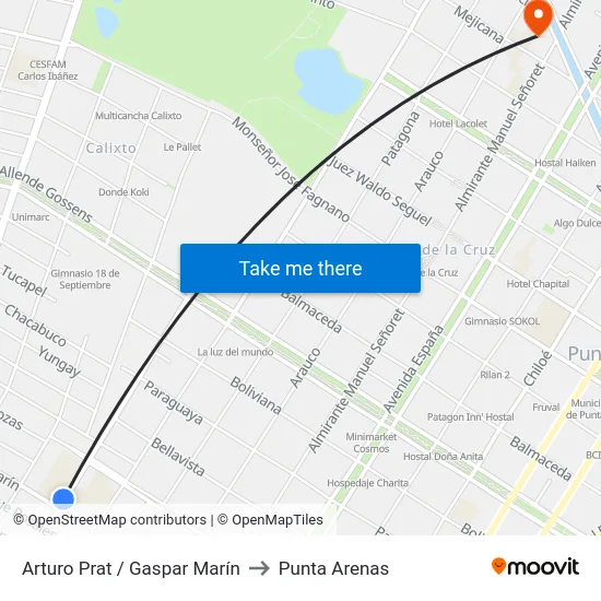 Arturo Prat / Gaspar Marín to Punta Arenas map