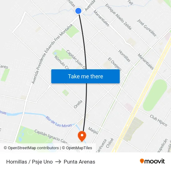 Hornillas / Psje Uno to Punta Arenas map
