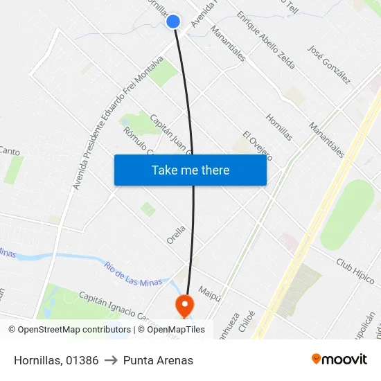 Hornillas, 01386 to Punta Arenas map