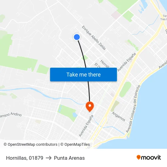 Hornillas, 01879 to Punta Arenas map