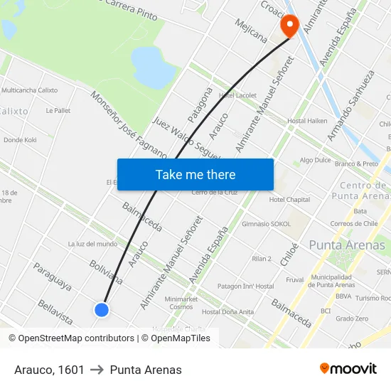 Arauco, 1601 to Punta Arenas map