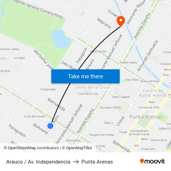 Arauco / Av. Independencia to Punta Arenas map