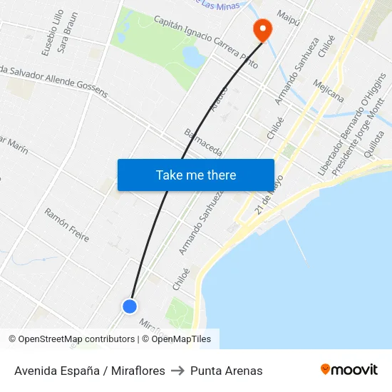 Avenida España / Miraflores to Punta Arenas map