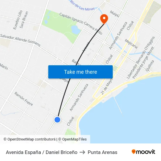 Avenida España / Daniel Briceño to Punta Arenas map