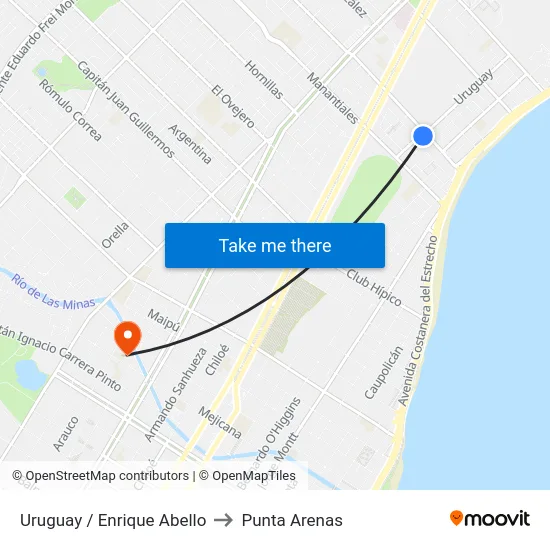 Uruguay / Enrique Abello to Punta Arenas map