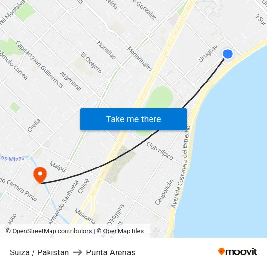 Suiza / Pakistan to Punta Arenas map