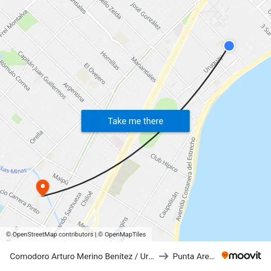 Comodoro Arturo Merino Benítez / Uruguay to Punta Arenas map
