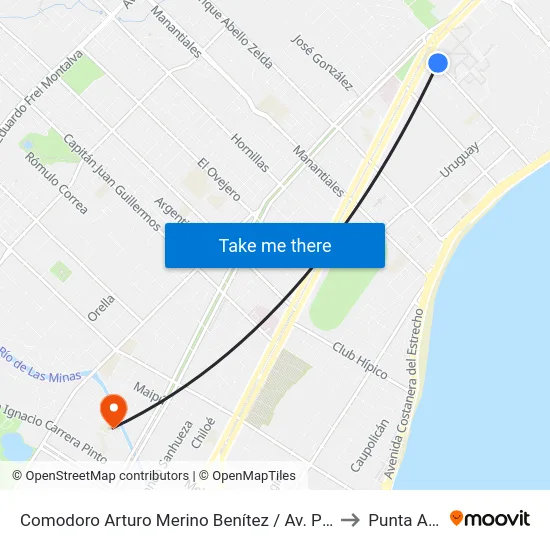 Comodoro Arturo Merino Benítez / Av. Pte Manuel Bulnes to Punta Arenas map