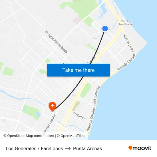 Los Generales / Farellones to Punta Arenas map