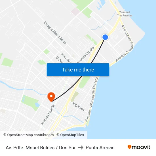 Av. Pdte. Mnuel Bulnes / Dos Sur to Punta Arenas map